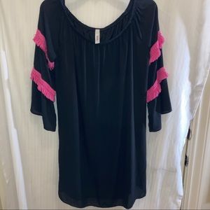NWOT Yahada black w/ pink ruffles dress Large